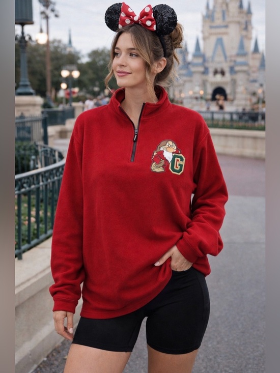 Disney Other - Disney Grumpy 7 Dwarfs Fleece‎ Quarter Zip Red XL Snow White Graphic